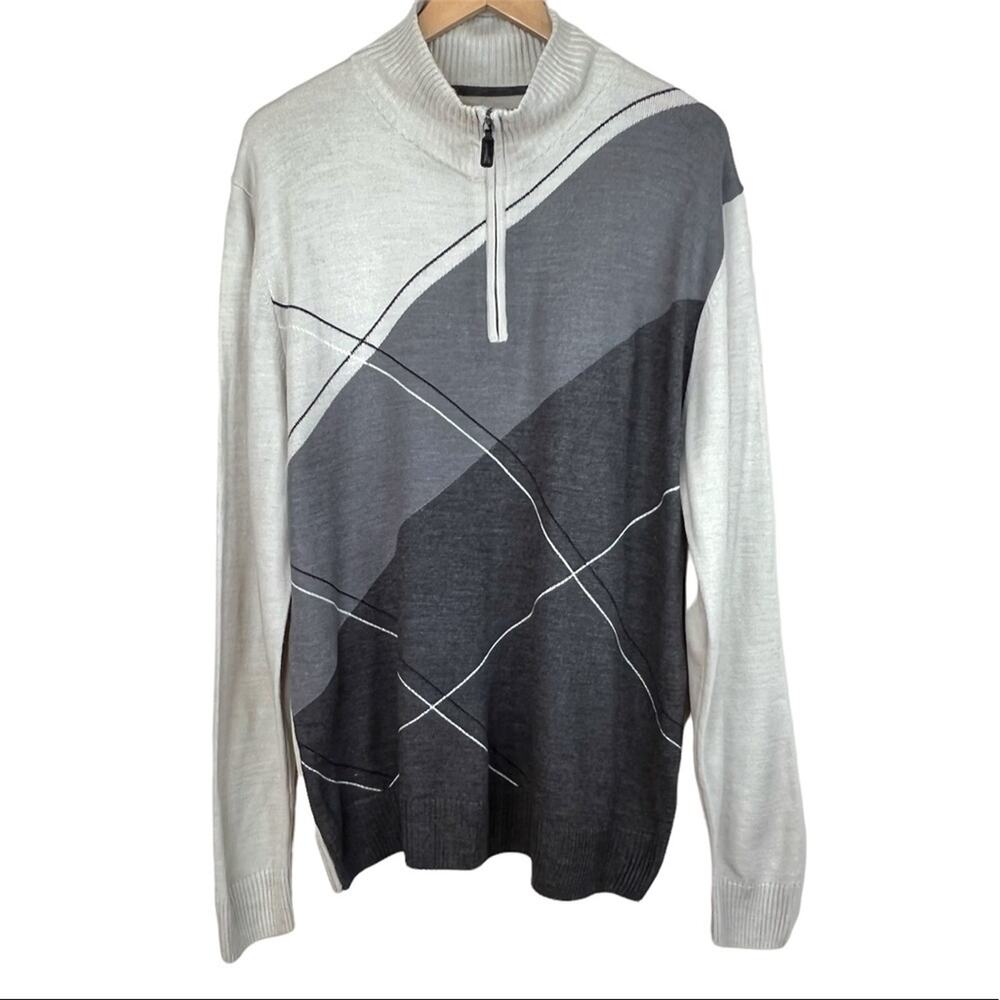 Tricots St. Raphael sweater men's XL 1/4 zip pullover mock neck colorblock gray
